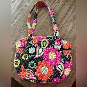 Bright and colorful floral Vera Bradley Glenna Satchel in Ziggy Zinnia